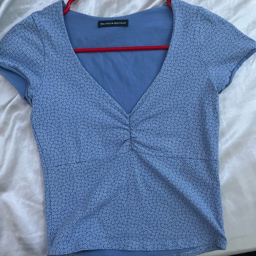 Brandy Melville Light Blue V-Neck Tee